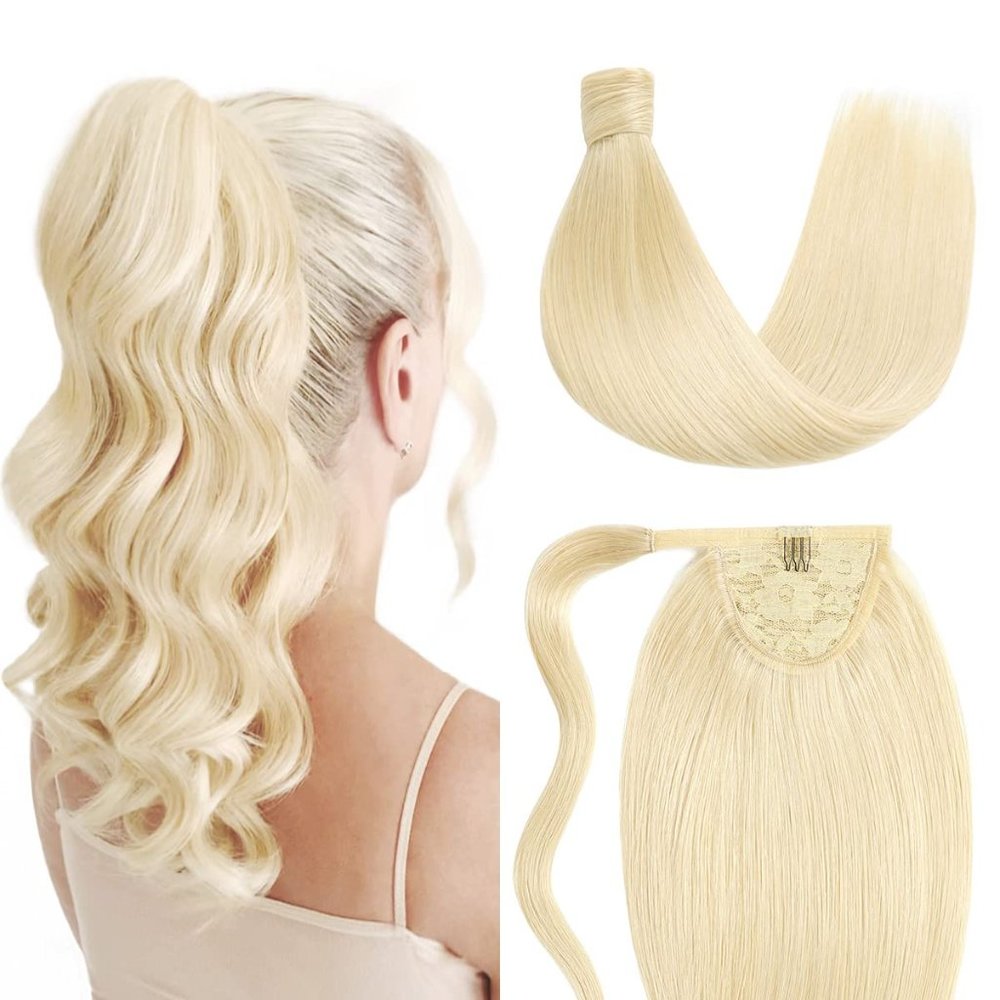 100% Human Hair Wrap Around Clip In Ponytail Extension 80g #60 Blonde